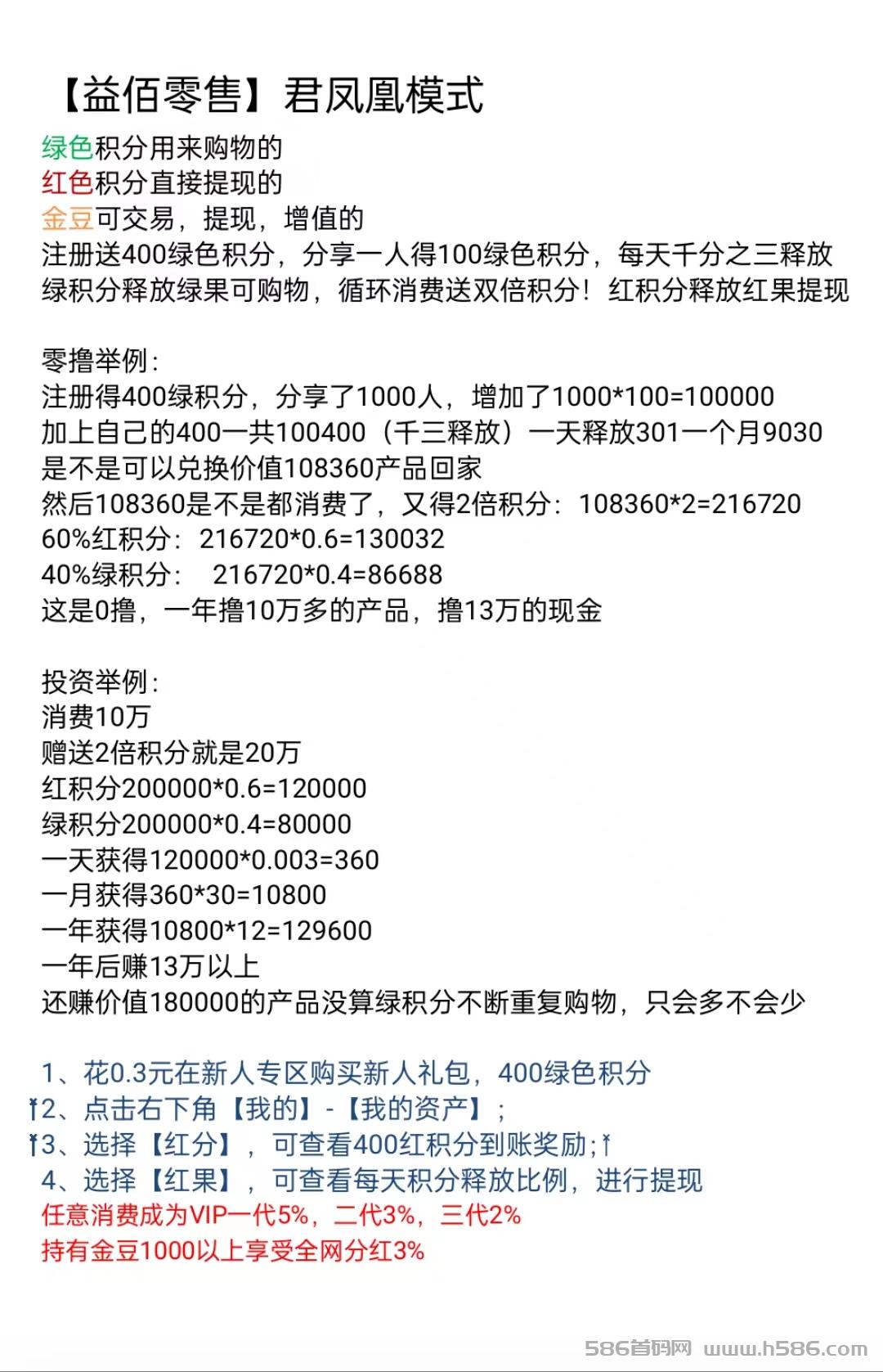 益佰商城，今日首码！郡凤凰升级版，注册送400积分就是400元