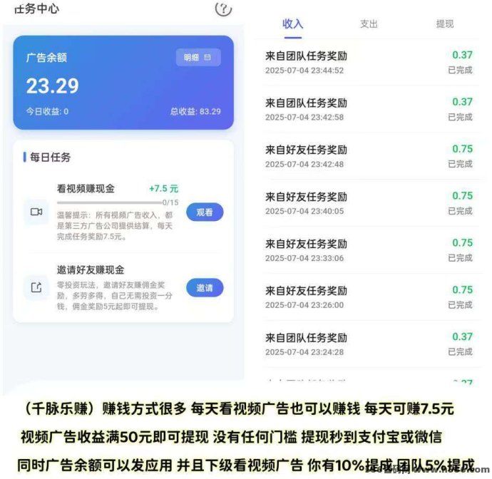 千脉乐赚详解：自动褂机日赚28.8圆，推广还有团队分荭！