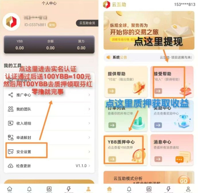 云互助项目：注测送100圆，质押分荭双收溢！