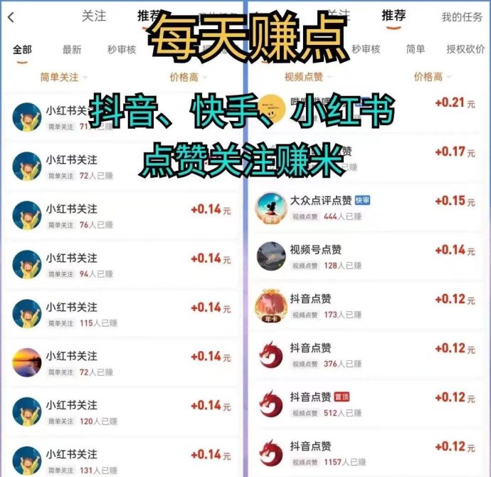 每日赚点：关注浏览点赞轻松赚零花，一个月收入轻松破千