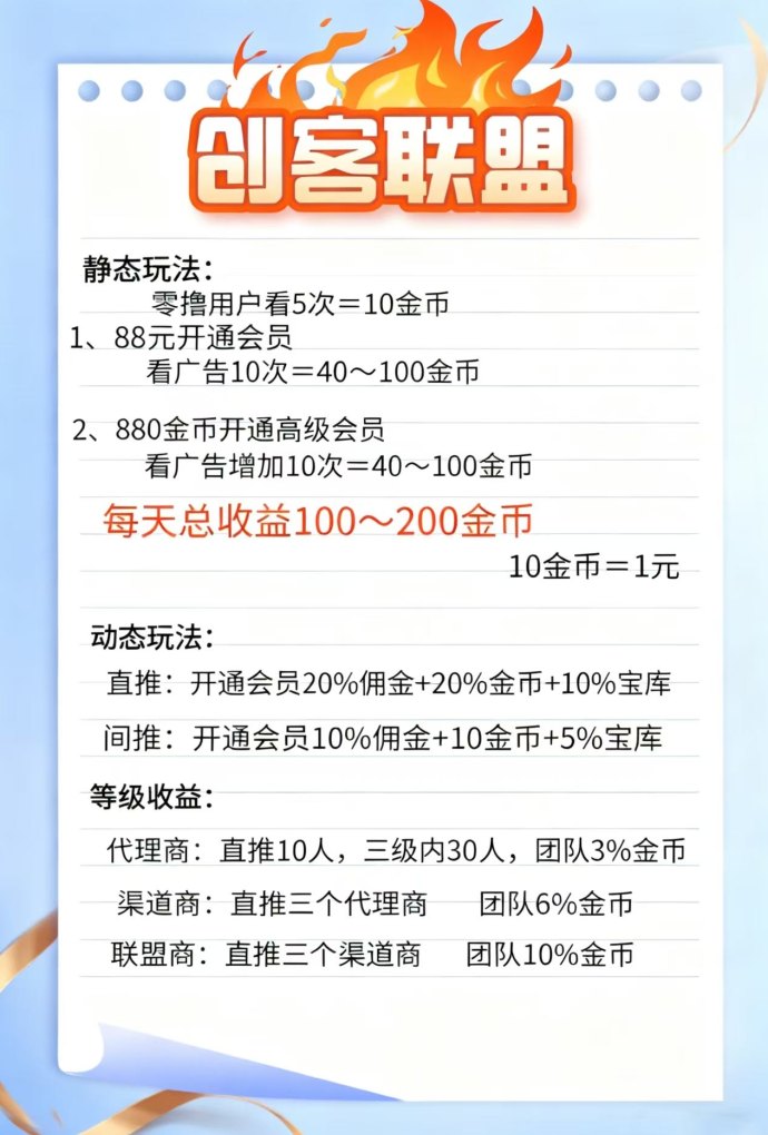 ​创客联盟扶持30米，广告项目顶层对接首码，赚米无上限！