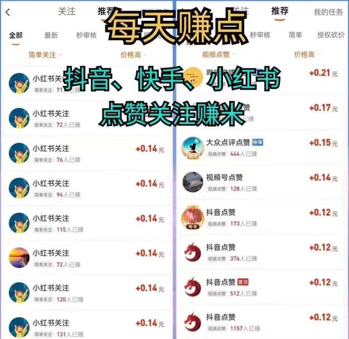 每天赚点轻量副业来袭：关注浏览点赞循环可做，碎片时间轻松月入小两千