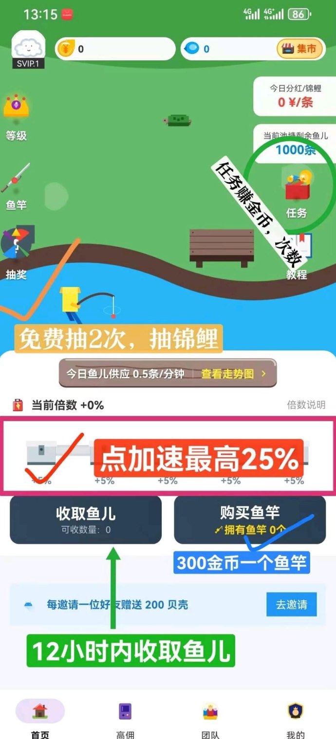 鱼塘APP攻略：上线送鱼竿，轻松养鱼赚收溢，邀好友享双重分成！