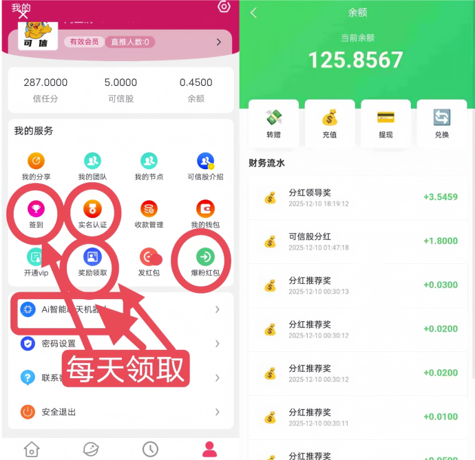 可信股零投入，每天签到轻松领分荭，信任分秒提取！