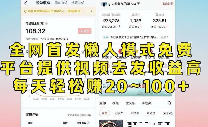 首码新项目：头条代运营，日赚100+赚米模式！