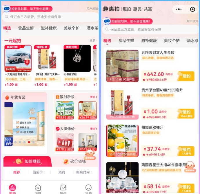 趣惠拍竞价电商平台上线，商品加价可得30%和包，拍不到也能获得奖励