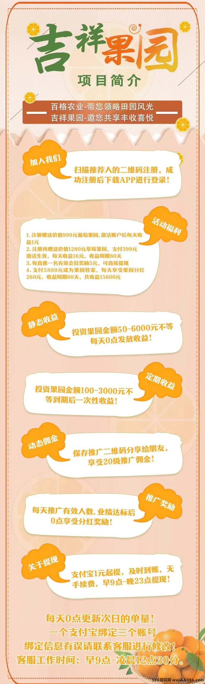 吉祥果园首码上线：零广告零任务自动收溢，苹果到榴莲果园日赚1-375圆，1圆起提秒到！