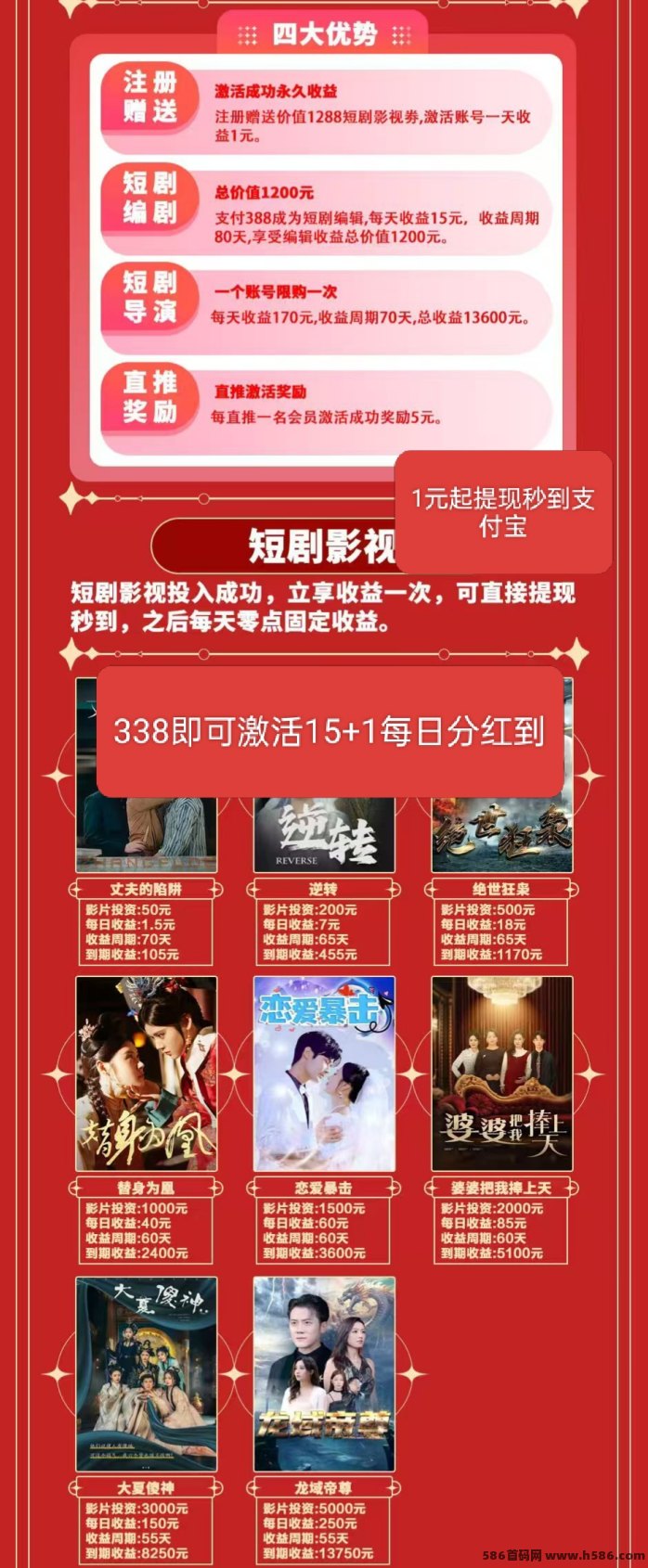 河马短剧新平台上线，分荭模式每天自动收溢，满1圆秒提适合长期操作！