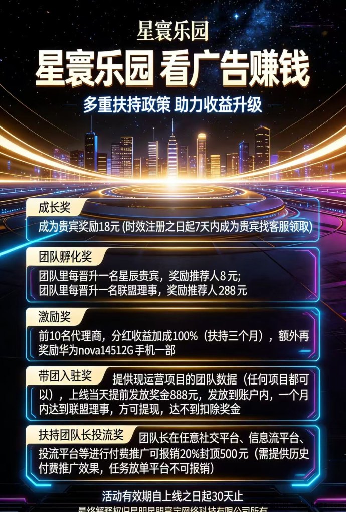 星寰乐园新玩法：零投入看广告，日入稳稳拿！