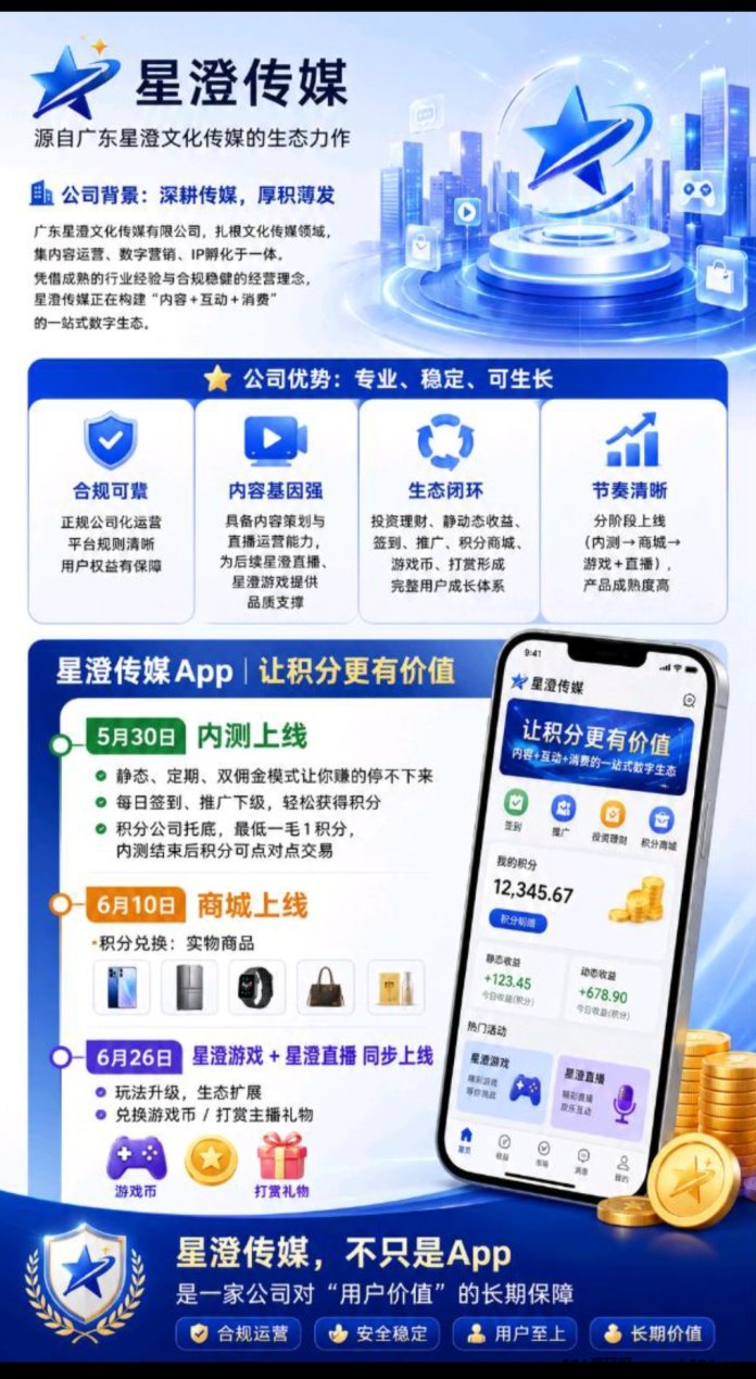 星澄传媒上线，多档会员模式开启，每日收溢按时发放