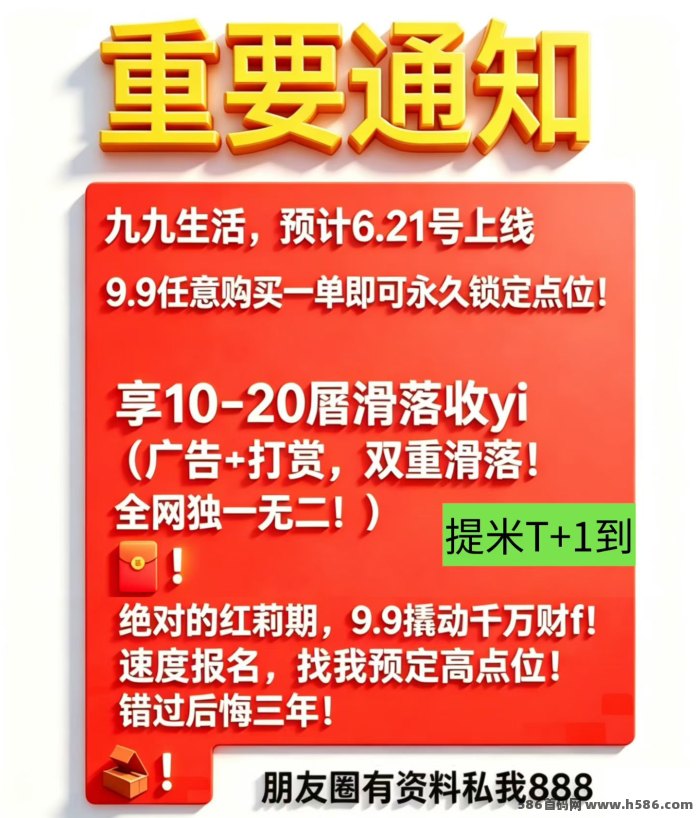 99生活新趣味电商21日开启内测，独创公排滑落模式，首批团队长对接中！